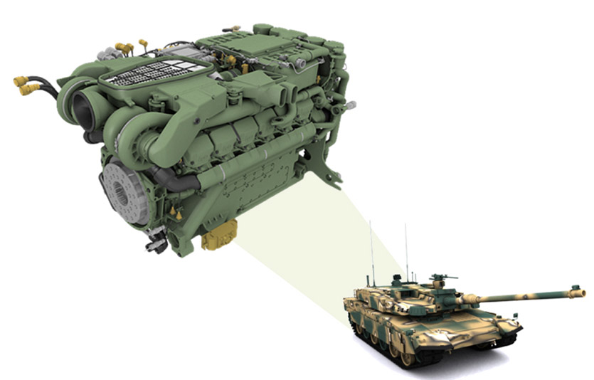 폴란드에 수출되는 K2전차에 탑재되는 현대두산인프라코어의 1500마력급 엔진. 사진=현대두산인프라코어