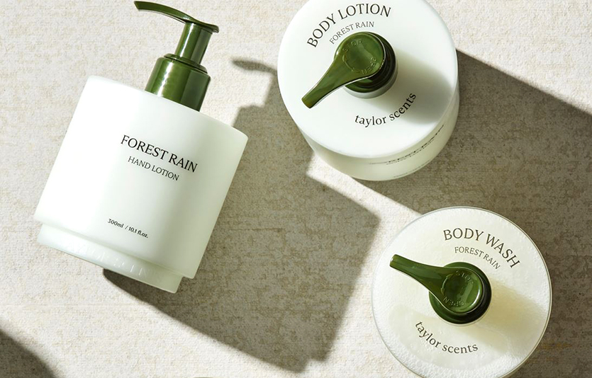 테일러센츠 포레스트레인 핸드워시 · 핸드로션 · 바디워시 · 바디로션. 사진=CJ ENM