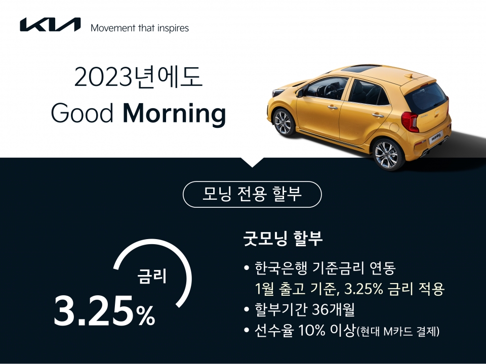 230110 기아, 기준금리 적용 모닝 전용 ‘굿모닝’ 할부 프로모션 실시 (사진).png