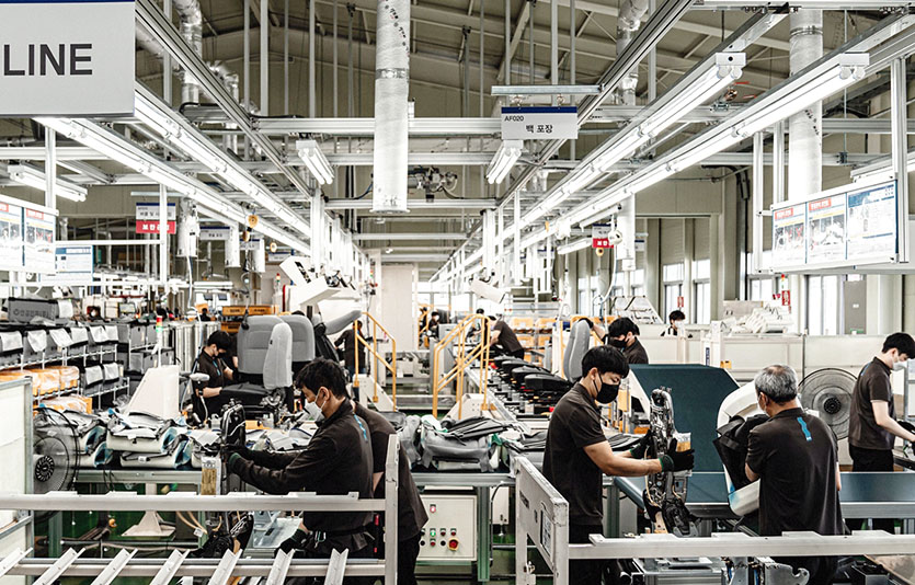 대유에이텍, 경형SUV ‘캐스퍼’ 차량 전용 시트 조립 라인. 사진=대유에이텍