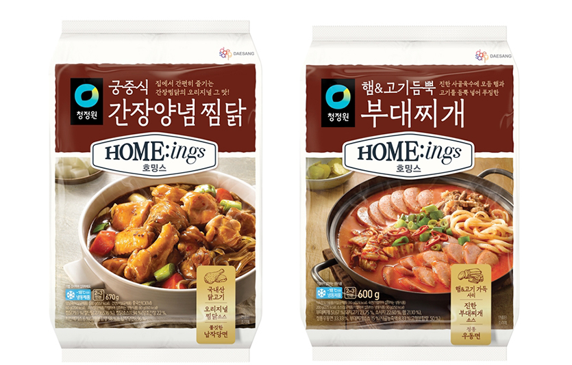 대상㈜ 청정원의 간편식 브랜드 ‘호밍스’가 메인 요리 밀키트 ‘궁중식 간장양념찜닭’과 ‘햄&고기듬뿍 부대찌개’ 2종 신제품을 새로 선보인다. 사진=대상㈜