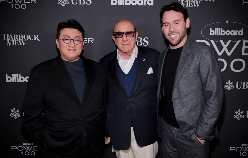 [보도사진] 빌보드 파워 100 시상식에 참석한 방시혁 하이브 의장, 클라이브 데이비스, 스쿠터 브라운 하이브 아메리카 CEO.jpg