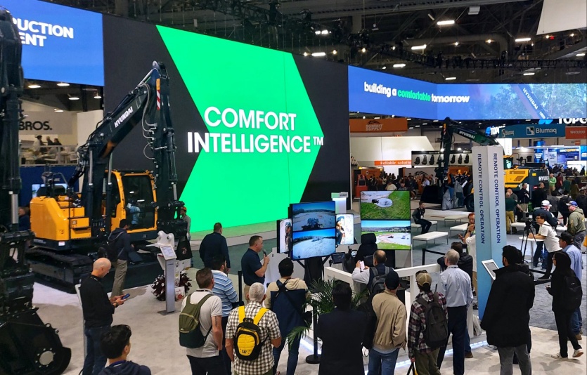 이달 14일 미국 라스베이거스에서 열린 콘엑스포 2023에 참가한 현대건설기계 부스. 사진=현대제뉴인