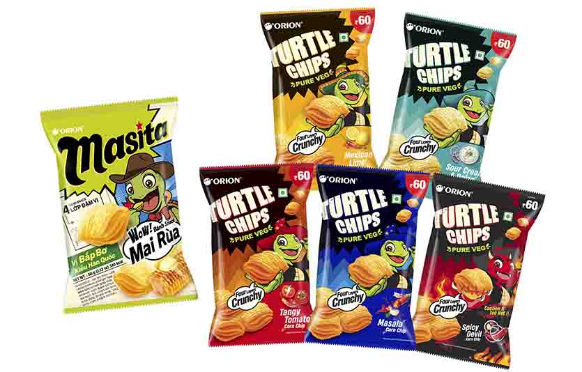 (왼쪽부터) 베트남과 인도 꼬북칩 제품 이미지. 사진=오리온