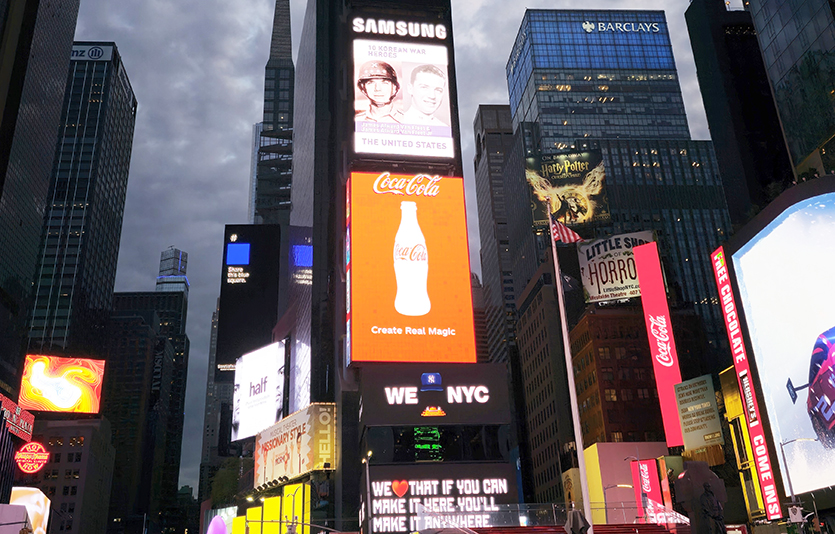 삼성전자가 미국 뉴욕 타임스퀘어에서 ‘한국전쟁 참전 영웅’ 헌정 영상을 20일 공개했다. 사진=삼성전자