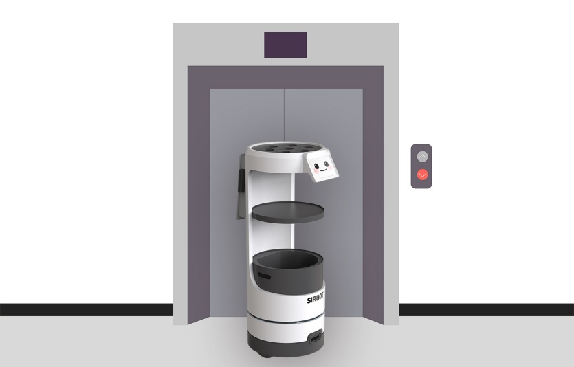 엘리베이터와 연동되는 써봇 모습 연출. 사진=알지티(RGT)