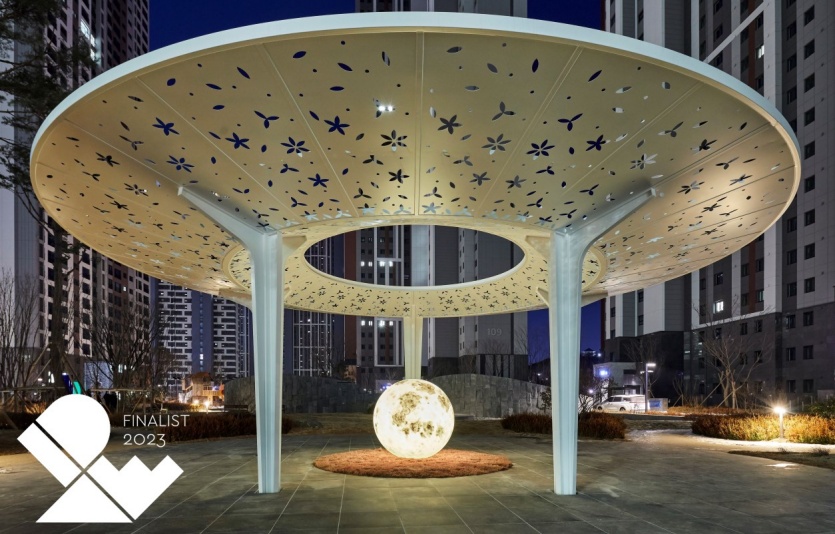 안산 푸르지오 브리파크 단지내 조경공간 '돌과 빛의 풍경'의 파고라. 사진=대우건설