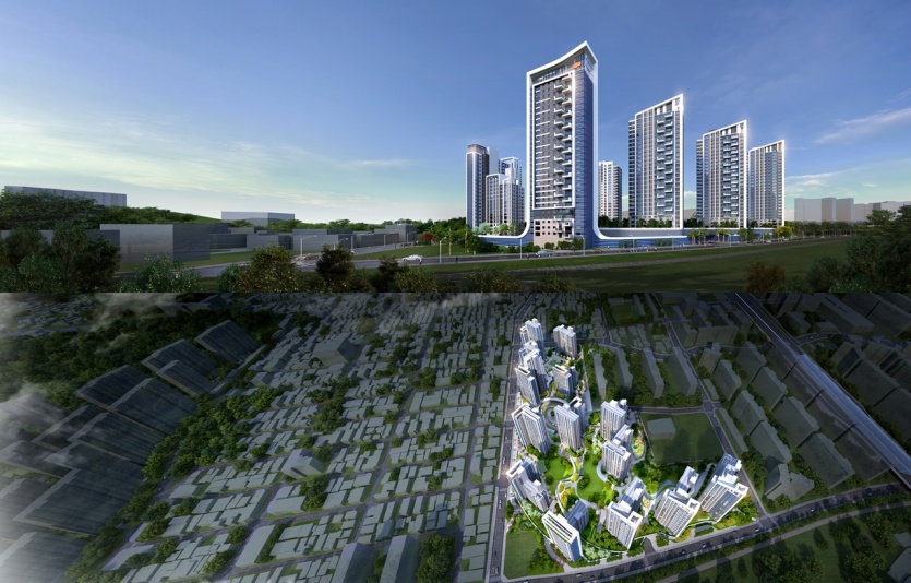 광주 동서작구역 재개발 정비사업 투시도(위쪽) 및 조감도. 사진=DL건설