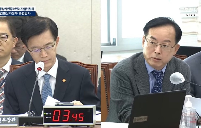 김경만 더불어민주당 의원이 방문규 산업부 장관에게 질의하고 있다. 사진=국회방송