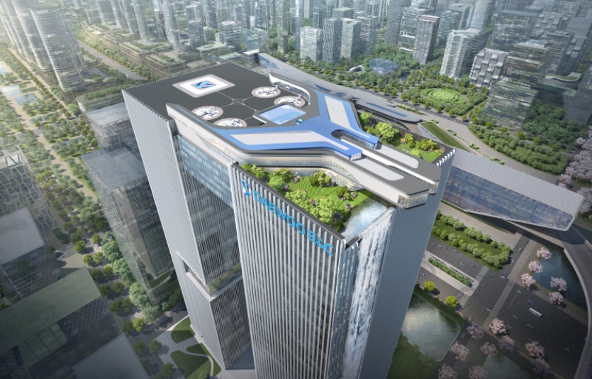 대우건설이 설계한 도심고층형 버티포트 투시도. 사진=대우건설