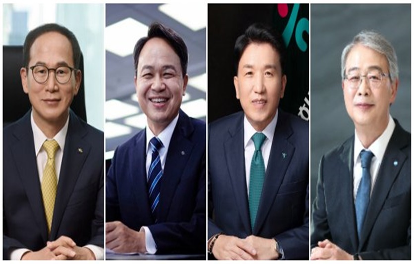4대 금융지주 회장. 왼쪽부터 양종희 KB금융 회장, 진옥동 신한금융 회장, 함영주 하나금융 회장, 임종룡 우리금융 회장. 사진=각 사 제공