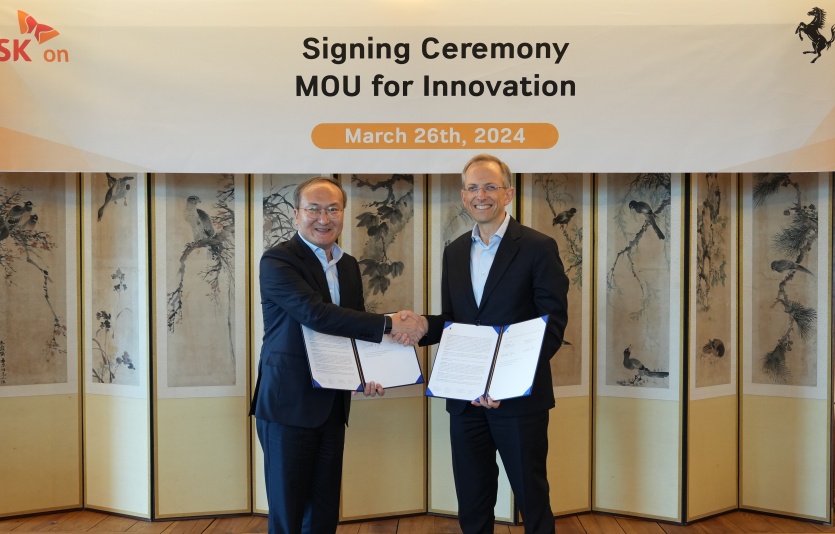 SK온-페라리 배터리셀 기술 혁신 MOU. 사진=SK온