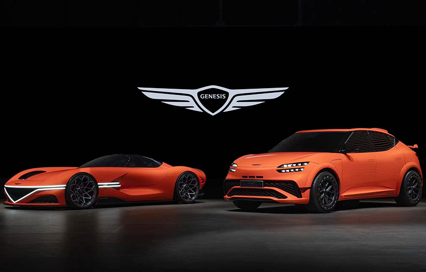 (왼쪽부터) 제네시스 X 그란 베를리네타 콘셉트, GV60 마그마 콘셉트. 사진=제너시스