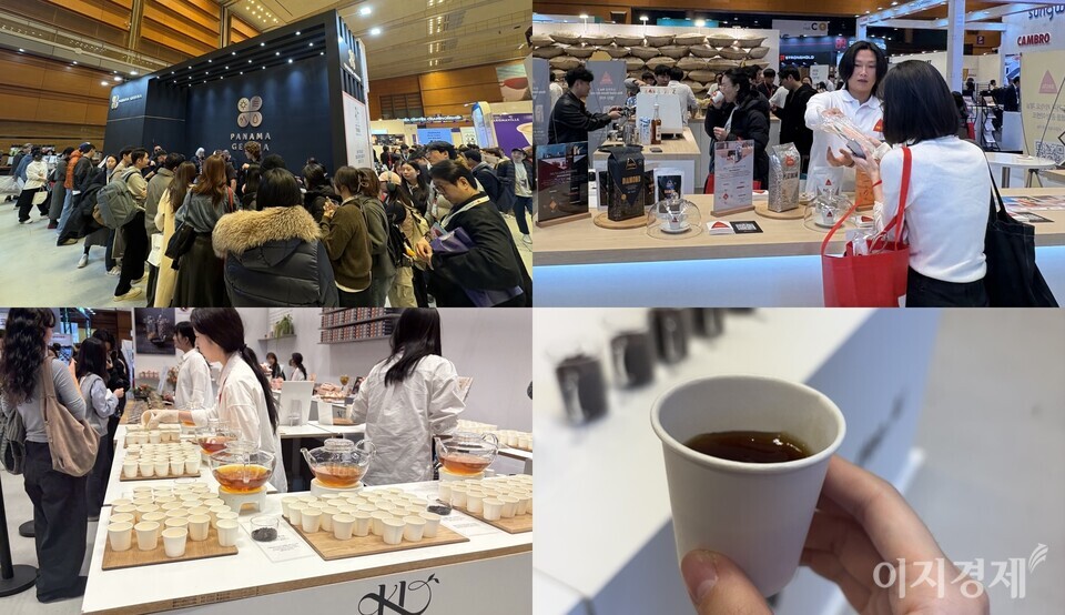 C홀 ‘오감 테이스팅’ 공간에 많은 관람객이 시음을 위해 밀집해있다. 사진=이지경제